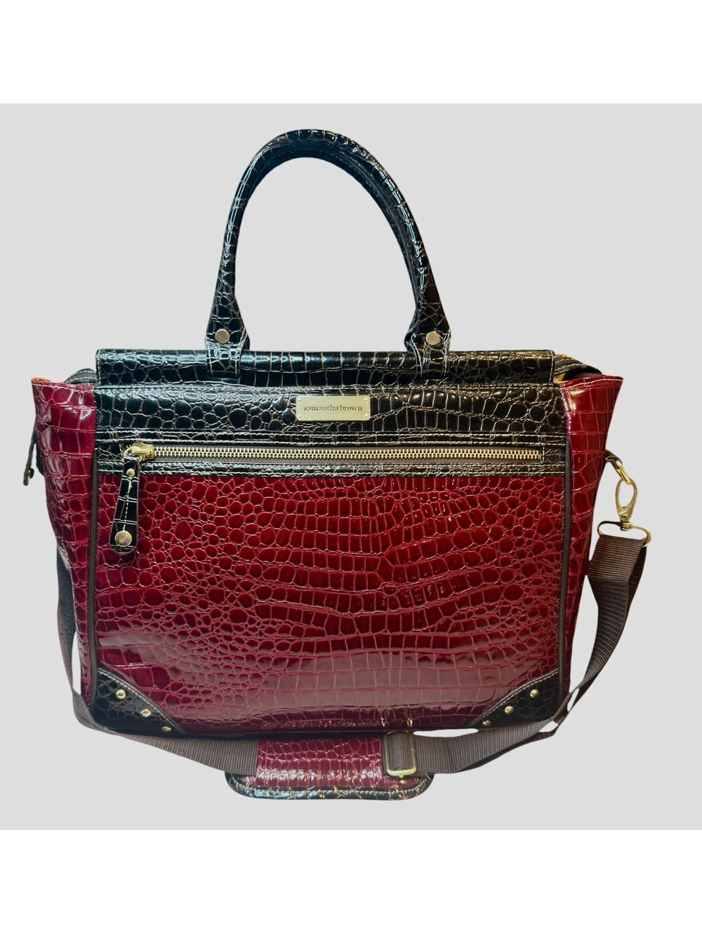 Samantha Brown Croc Embossed Red & Black Tote Shoulder Bag